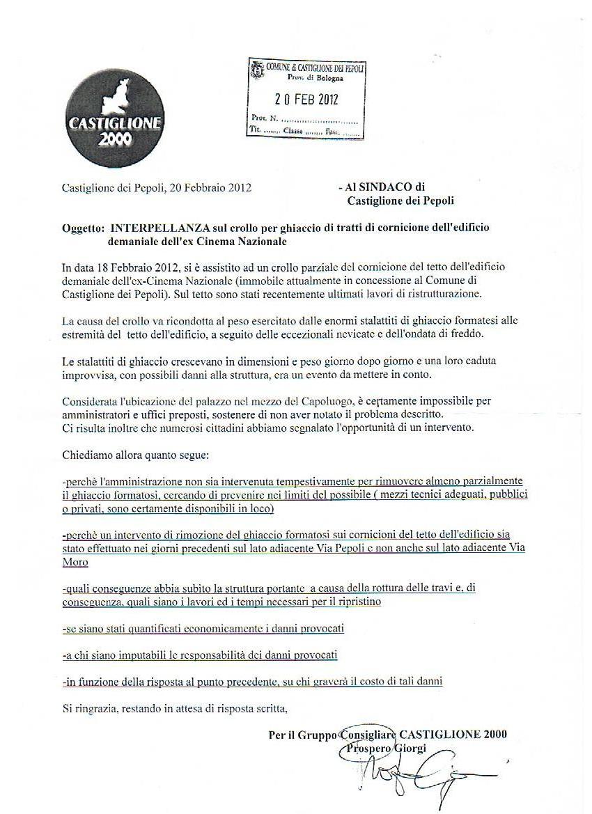 Interpellanza cinema neve